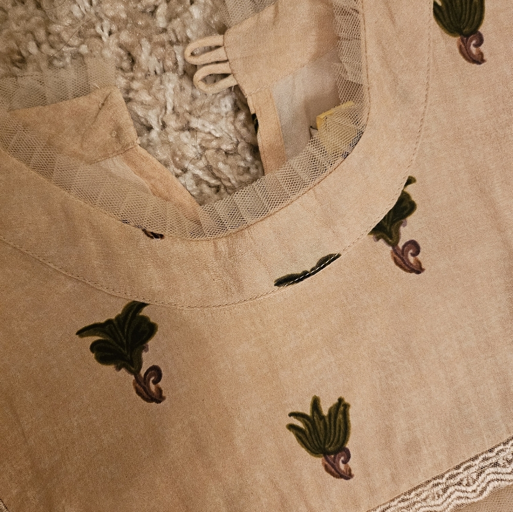 Ritu Kumar Label Floral Beige Dress aso Kareena Kapoor XS Green Silk Maxi - Picture 7 of 10
